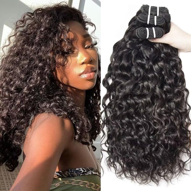 Yavida Water Wave Human Hair Bundles Wet and Wavy Bundles Human Hair Brazilian Unprocessed Remy Hair Water Wave Weave Extensions 12 14 16 Inch Natural Black
